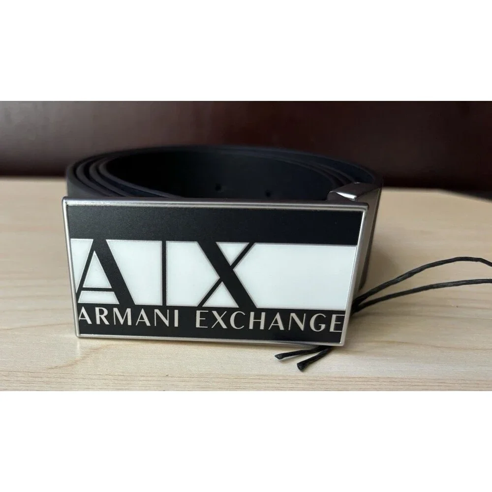 Armani Exchange A/X Black White Contrast One Size Adjustable Men’s Leather Belt
